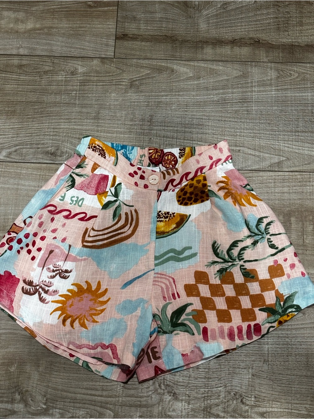 PAPER HEART Tropical Patterned Linen-Blend Shorts size XS